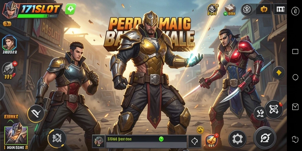 Menggambarkan pertempuran intens di arena Battle Royale.