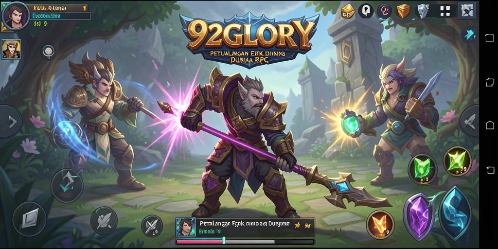 Gambar utama dari gameplay 92GLORY menampilkan aksi seru dalam petualangan RPG.