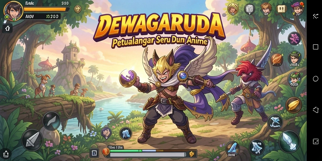 Screenshot gameplay DEWAGARUDA yang menampilkan karakter dan pertarungan menarik.