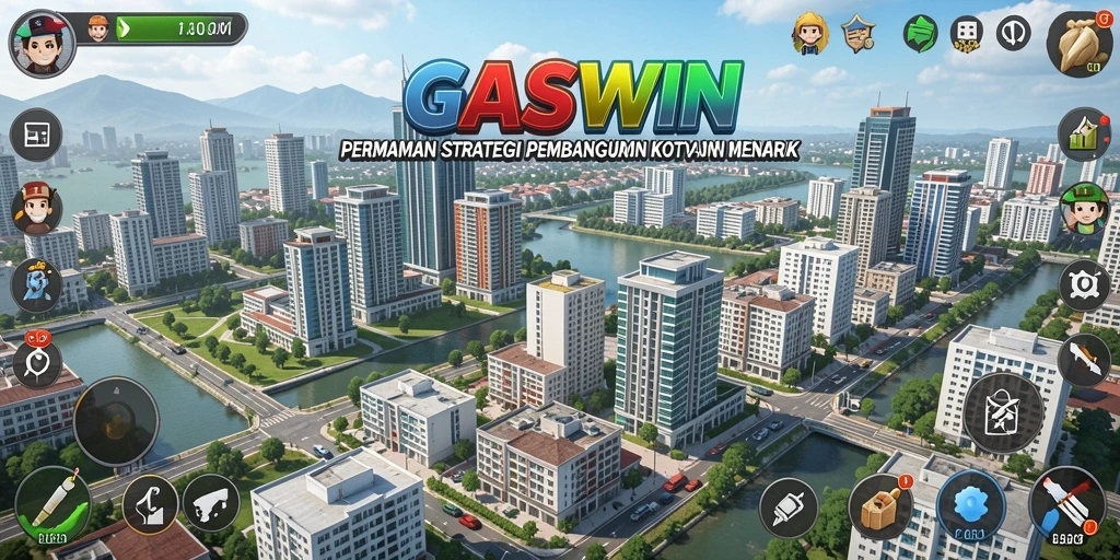 Tampilan gameplay seru GASWIN dengan desain kota yang menarik.
