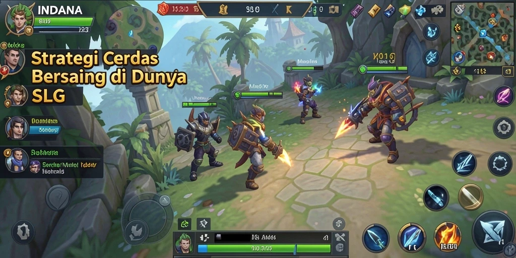 Screenshot gameplay menunjukkan strategi dan pertempuran dalam INDAAA.