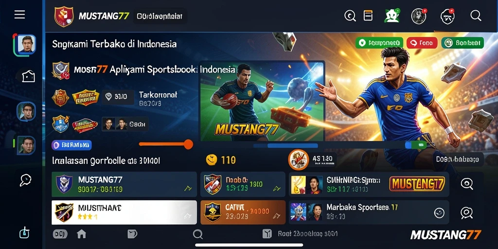 Tangkapan layar utama MUSTANG77 menampilkan antarmuka taruhan olahraga yang menarik.