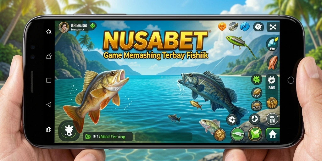 Tampilan gameplay NUSABET yang menyenangkan saat memancing ikan.