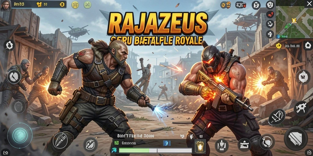 Gameplay seru dan strategi dalam RAJAZEUS Battle Royale.